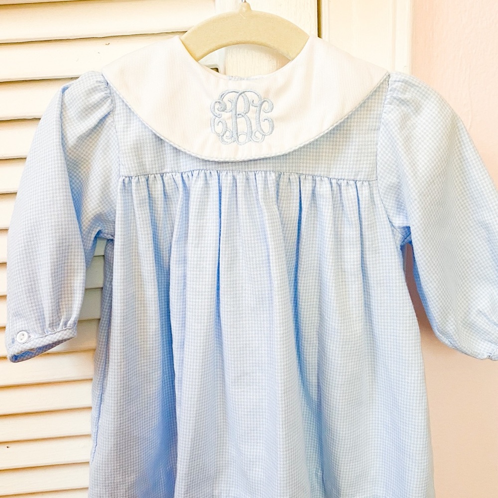 Petit Ami Gingham Dress w/ “eBc” monogram - 9 mo
